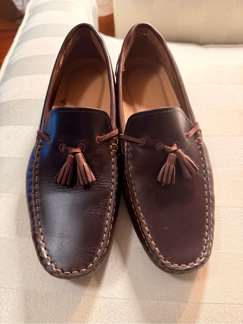 Lacoste Mens/Womens Brown Leather Tassel Loafers